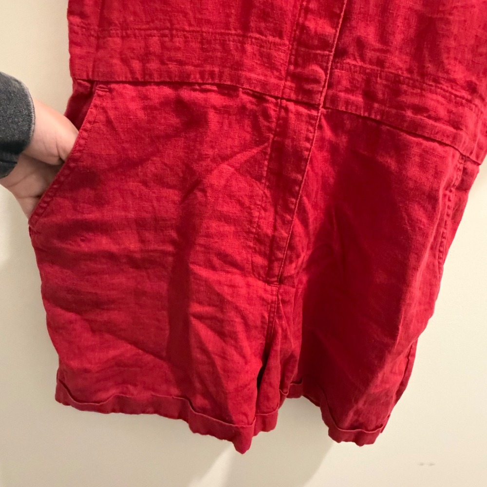 Rivet Utility Dreamer Scarlet Red 100% Linen Short Sleeve Romper Jumpsuit L USA - Picture 3 of 8